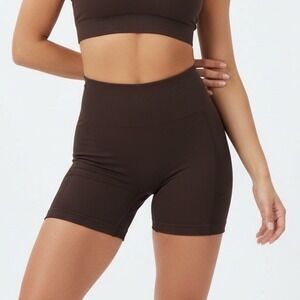 AUROLA Brown Ribbed Seamless High Waisted Bike‎ Shorts Workout Athleisure Size M